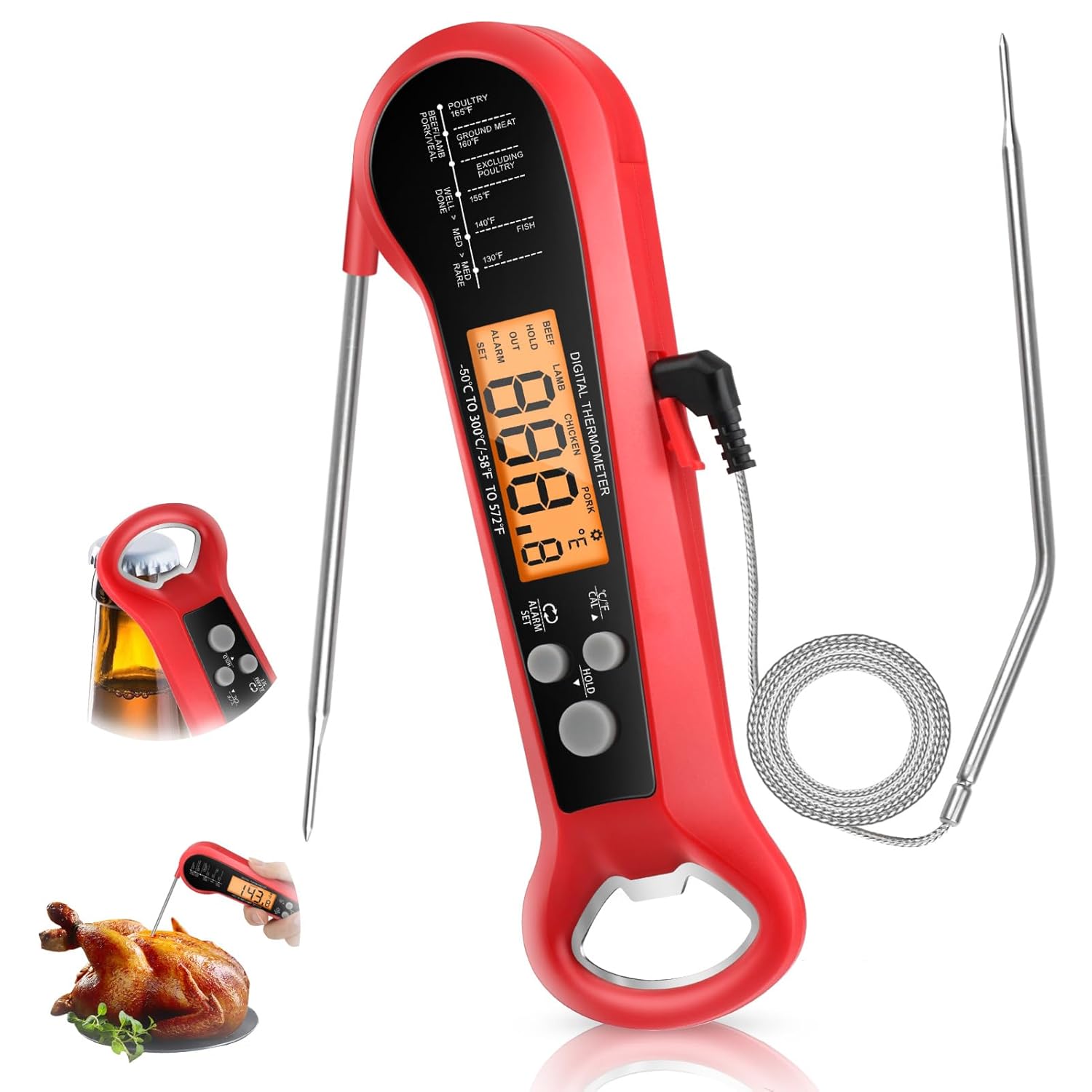 Thermometer Digital - Professionelles Digitales Fleischthermometer Wasserdicht mit 2