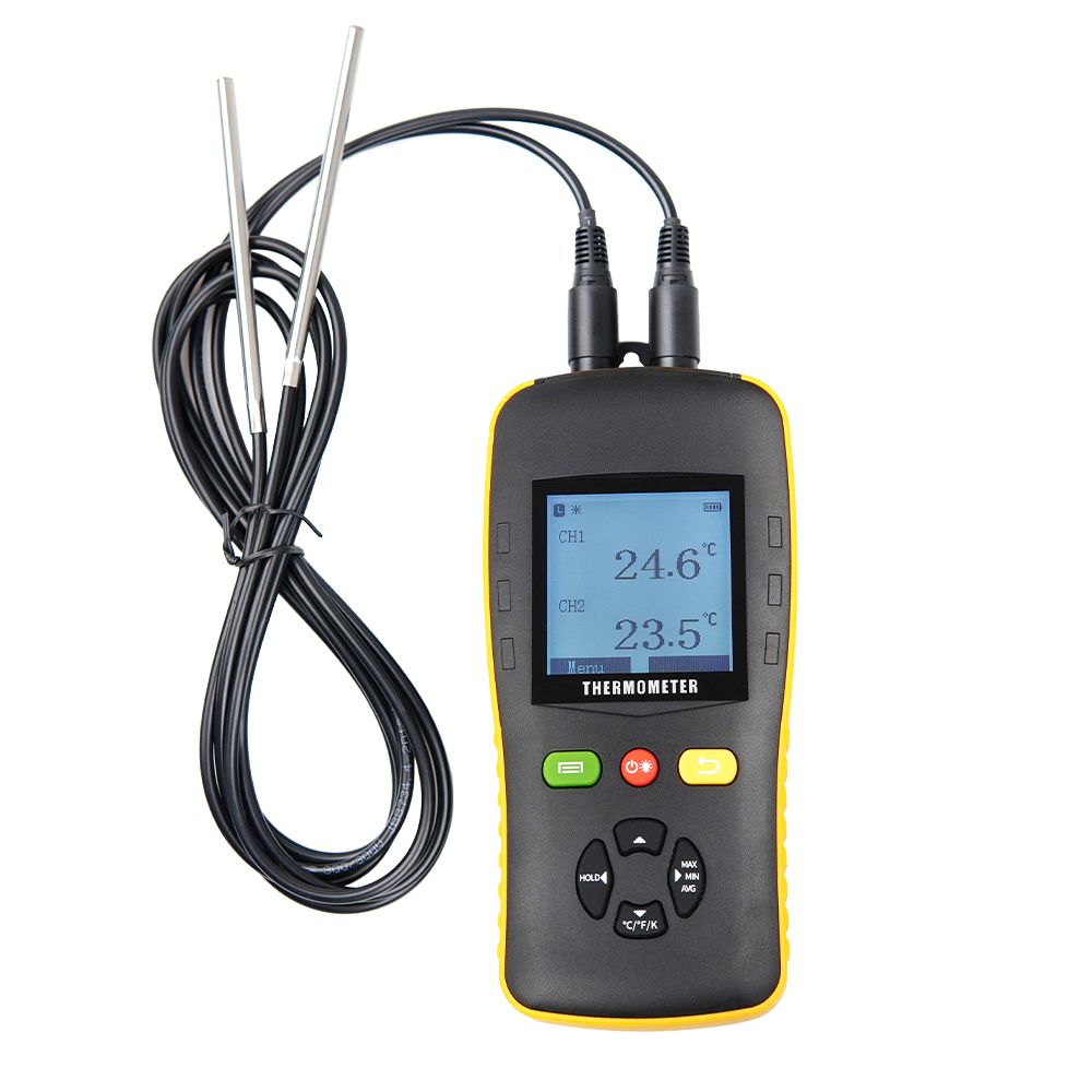 Thermometer Digital - Gute Stabilität, digitales Thermometer, Dual-PT100/PT1000-Sonde, 2-Kanal-LCD-Display,