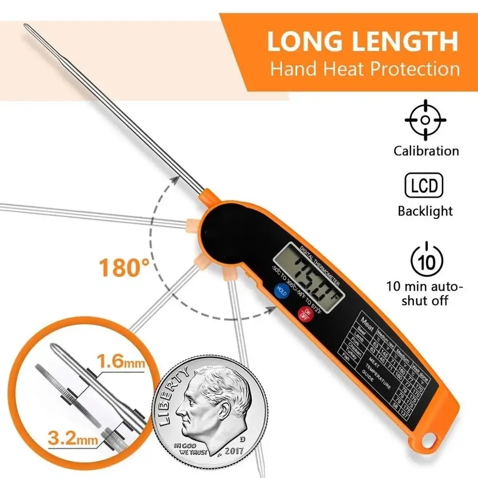 Thermometer Digital - Wasserdichtes Digitales Küchenthermometer mit Hintergrundbeleuchtung und