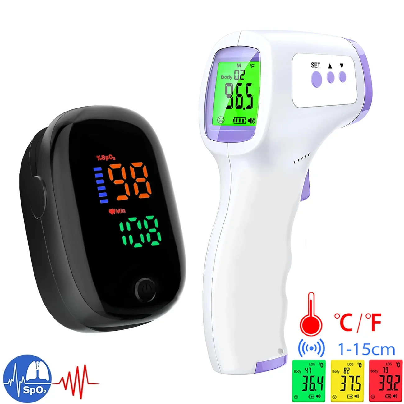 Pulse Oximeter - Medizinisches IR-Fieberthermometer mit LED-Hintergrundbeleuchtung, berührungsloses Körpertemperaturmessgerät
